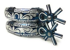 MEXICAN CHARRO BLUE SPURS. ESPUELAS CHARRAS AZULES, SADDLE HORSE CHARRO SPURS