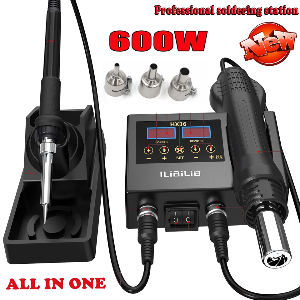 ILibILib 600W Rework Soldering Iron Station Digital Welding Hot Air Gun Welder