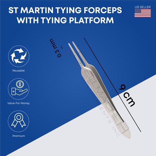St Martin Tying forceps 0.7 mm & 0.3mm, with tying platform, overall length 9 cm - Picture 2 of 6