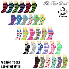 6-12 Pairs Womens Assorted Styles Athletic Low Cut Ankle Socks Cotton Size 9-11
