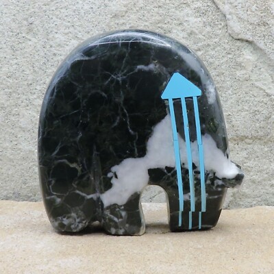 Zuni Fetish-Native American-Large B&W Marble MEDICINE BEAR-Kenric Laiwakete