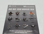 Mad Max Exclusive Content: Road Warrior Pack PS4 DLC Add On Unused Insert