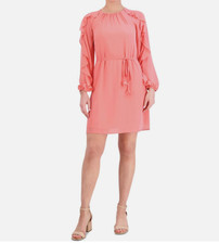 NWT Vince Camuto Sz 10 Chiffon Float Ruffle Spring Summer Wedding Dress Coral CB