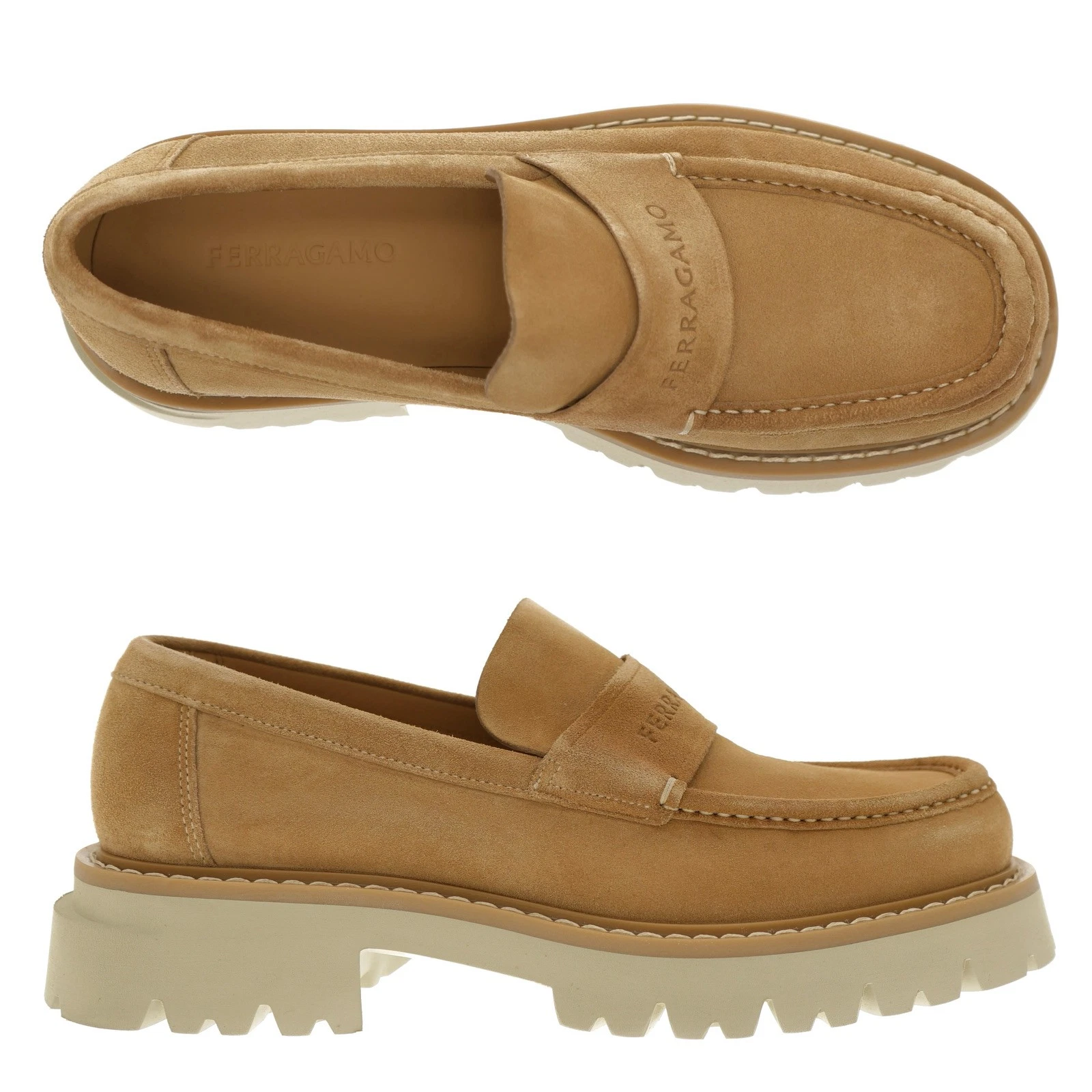 Ferragamo — Salvatore Ferragamo Fergal Moccasin Loafer Beige Suede Leather Size 11 US New