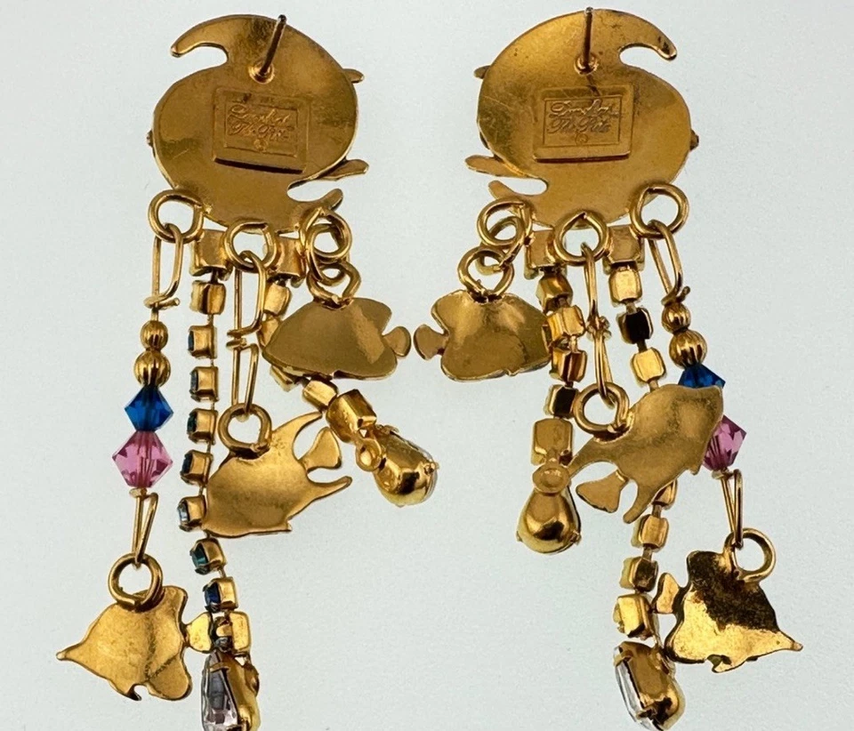 Lunch at the Ritz Fish Enamel Gold Silver Pierced Earrings - Image 4 of 4