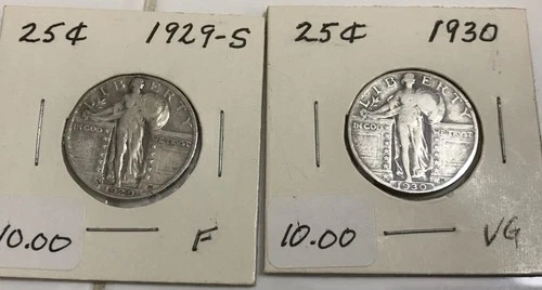 Full Date (10) Standing Liberty Quarters 1925-1930 -Silver