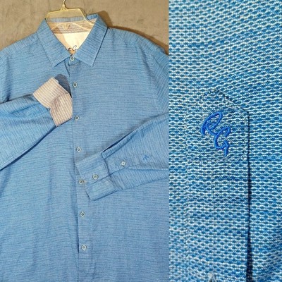Robert Graham Shirt Mens Extra Extra Large Blue Classic Fit Linen Blend