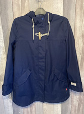 Joules Ladies Coast Navy Waterproof Hooded Jacket Coat Size 14 Good Condition