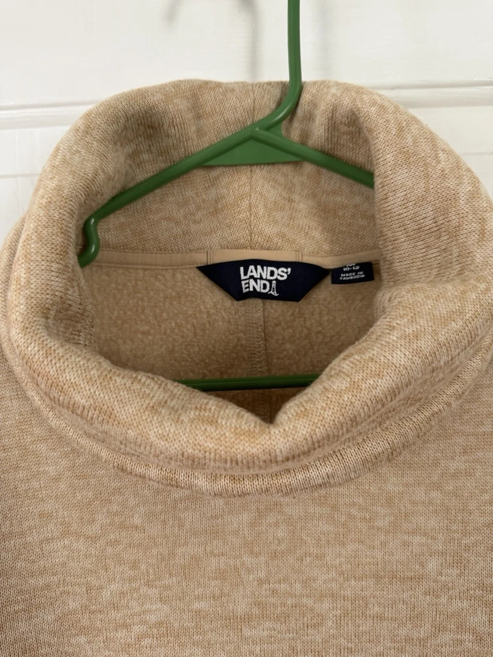 Sudadera suéter polar cuello alto capucha Lands End talla M (10-12) tostado elegante Foto 2 de 4