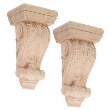 2 Pcs Carved Solid Wood Capital Shelf Bracket Corbels for Shelves Decorative