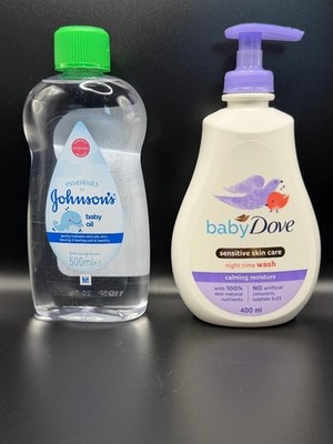 baby Dove Sensitive Skin Care Night Time Wash & Johnson's Baby Oil