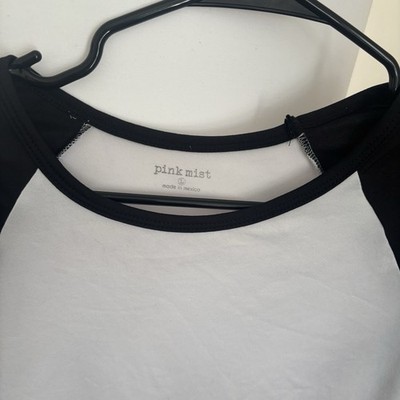 Pink Mist Women's Black White Raglan Short Sleeve Cotton T-Shirt Size L