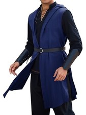 Runcati Mens Renaissance Costume Surcoat Medieval Sleeveless Hooded Cloak