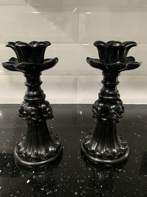 Martha Stewart Skull Candleholders Set Decorative Black Gothic Day Of The Dead