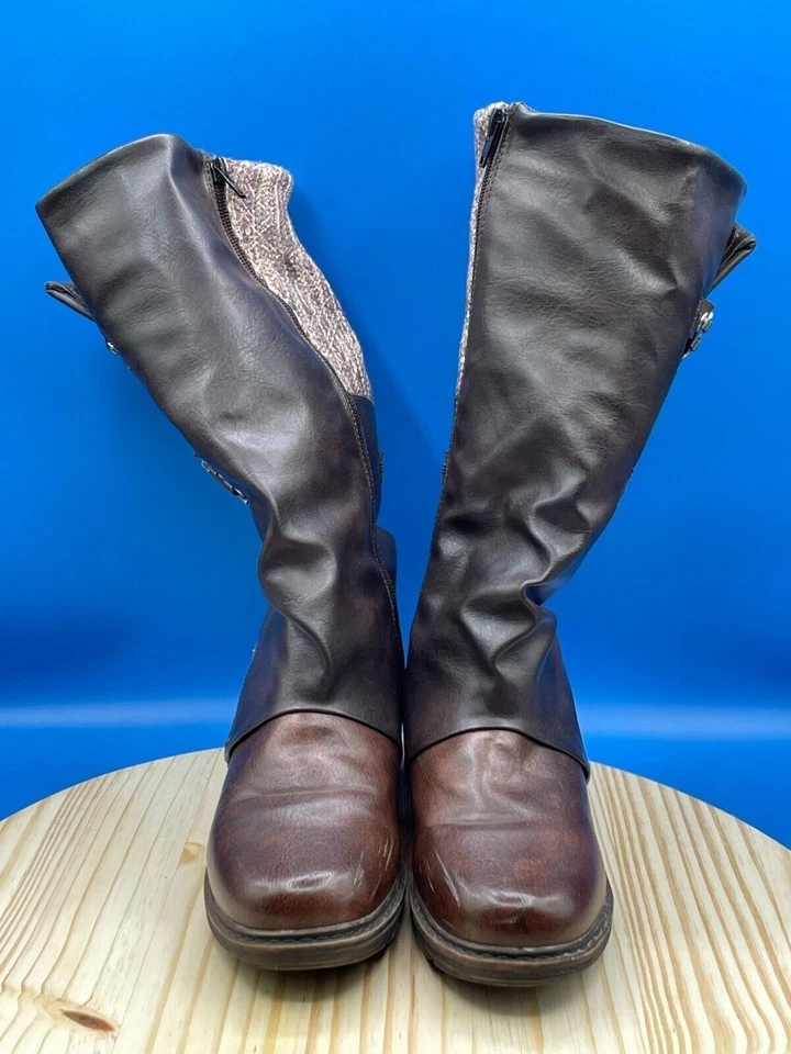 Bota de montar Muk Luks para mujer talla 7 marrón/negro poliuretano punta redonda media pantorrilla Foto 2 de 4