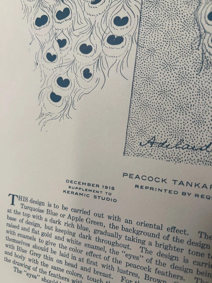 Tanque de pavo real Keramic Studio 1915 diseño por Robineau impresión Art Nouveau Foto 3 de 3