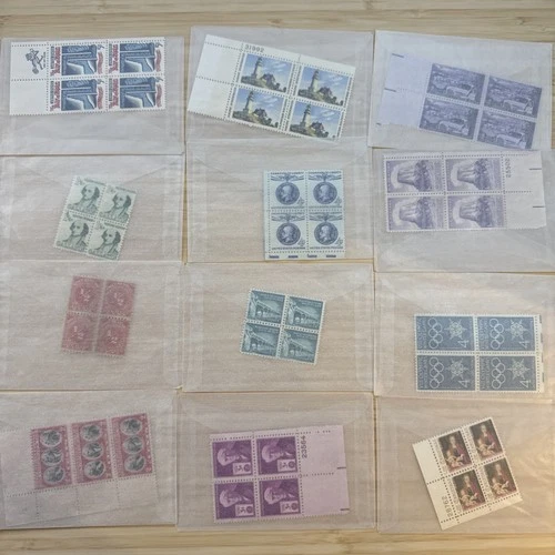 US Stamp Plate Block Lot 12 Blocks MNH MH Mint Collection Glassines Vintage