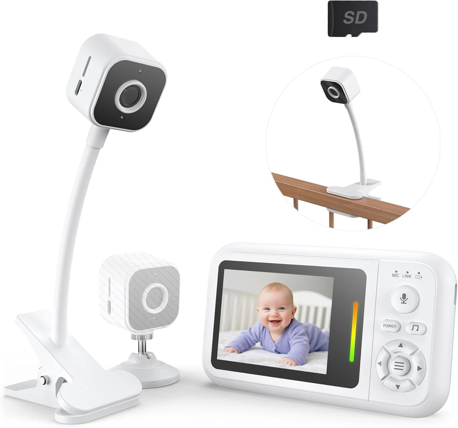 Baby Monitor with Camera and Audio, Baby Monitor No Wifi with Clip for Crib & St