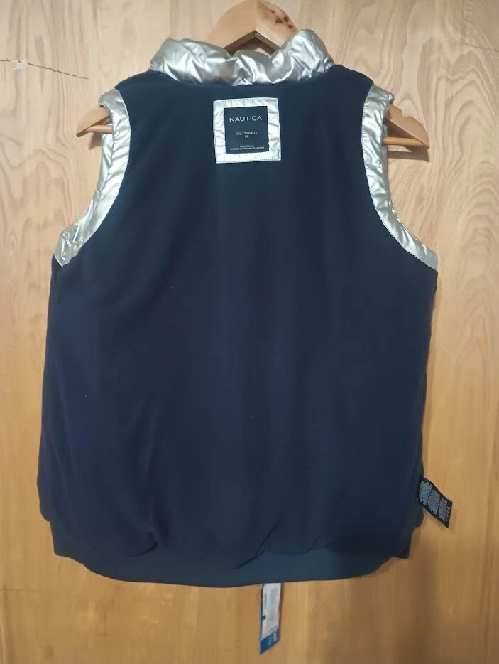Nuevo Chaleco acolchado con cremallera completa Nautica niño/niña junior plateado, talla XL talla 16 Foto 4 de 4