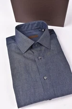 STILE LATINO handmade denim shirt $640 47 (US 19) cotton blue modern fit