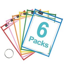 6 Pack Reusable Dry Erase Pocket Sleeves Ticket Holders Plastic Sheet Protectors