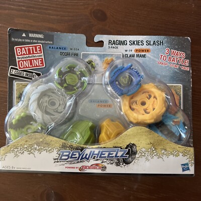 Beywheelz RAGING SKIES SLASH  W-02A DOOM FIRE DRAGO & W-19 CLAW MANE BULL  NEW