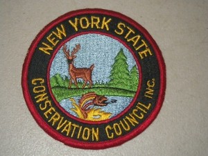 Vintage NEW YORK STATE CONSERVATION COUNCIL Embroidered Fish Deer Logo Patch