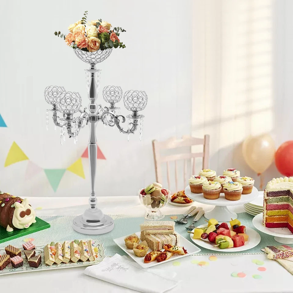 Gold/Silver 5 Arm Candelabras Centerpieces for Table,35 Inches Tall Candle Stand - Image 4 of 4