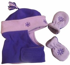 NICE CAPS Girls Kids Baby Wrap Around Hat and Mitten Winter Snow Headwear Set