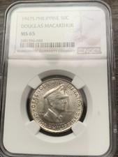 1947 S PHILIPPINE 50c DOUGLAS MACARTHUR NGC MS65