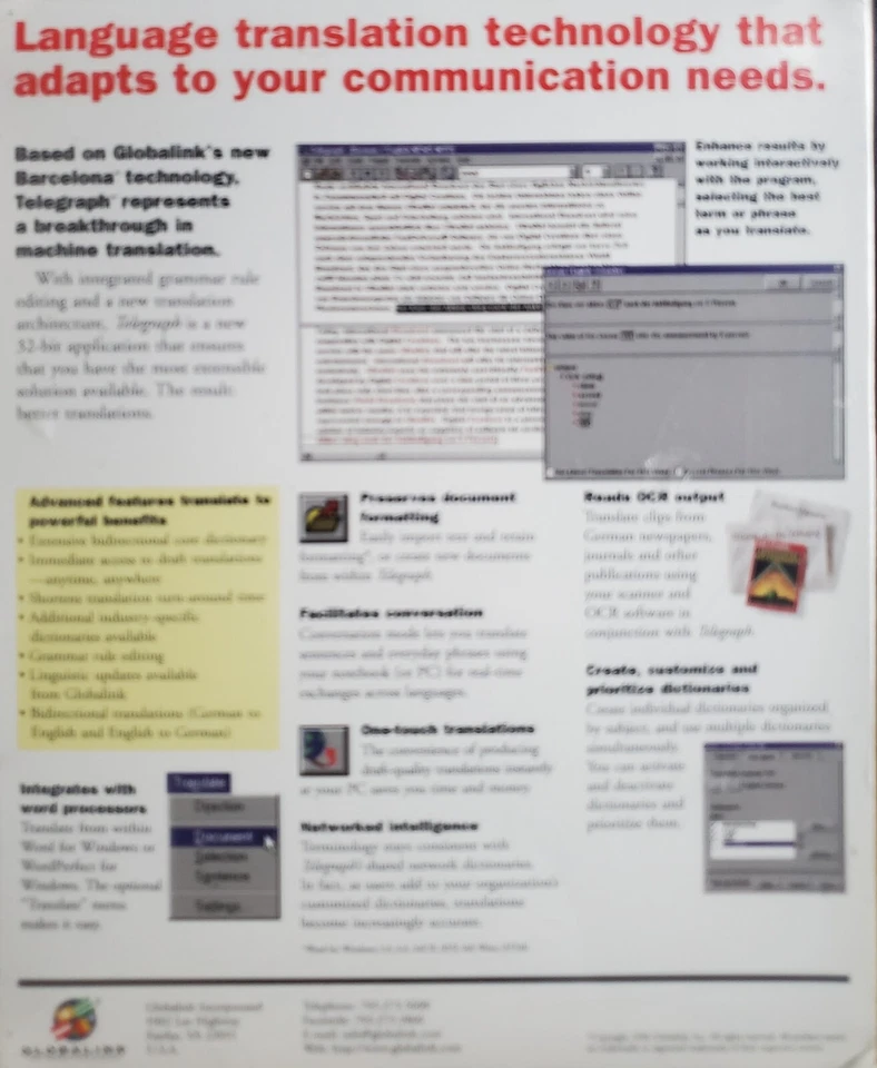 GLOBALINK TELEGRAPH GERMAN/ENGLISH TRANSLATION SOFTWARE FOR WINDDOWS - Image 3 of 3