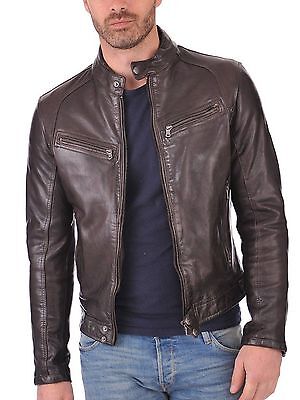 Mens Genuine Lambskin Leather Jacket Slim Fit Biker Motorcycle Jacket T266 