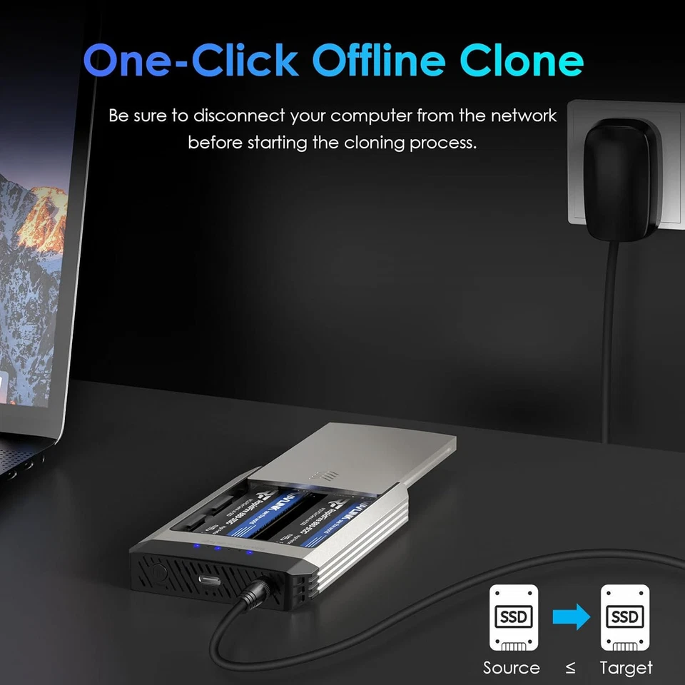 WAVLINK NVMe Cloner, 20Gbps M.2 Duplicator Dual-Bay Offline Clone Tool-Free M.2 - Image 2 of 3