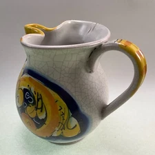 Artigianato Del Sole Colorful Pottery Pitcher 6" Tall - Pinched Lip - MCM Italy