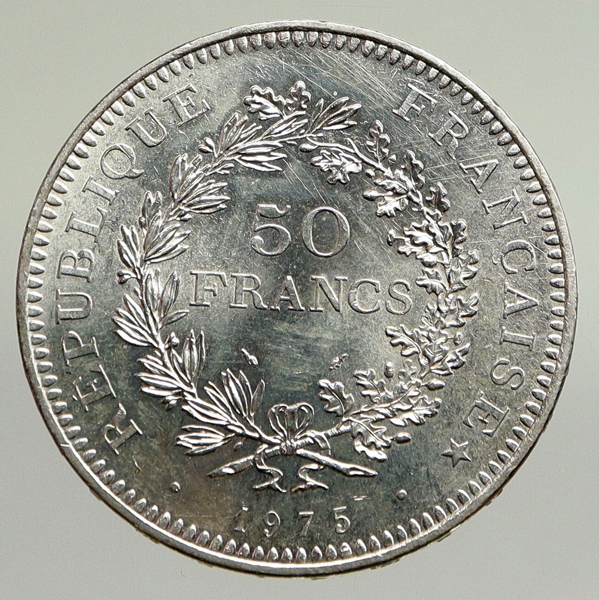 1975 FRANCE Large HERCULES Motto VINTAGE Old Silver 50 FRANCS