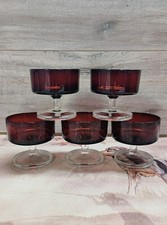 Luminarc France Ruby Red Glass Footed Dessert Dishes Vintage Set Of 5 1970's VGC