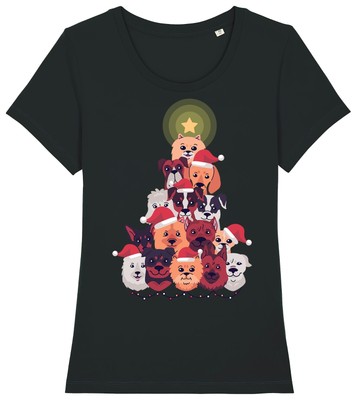 Weihnachtsbaum Hunde T-Shirt Damen lustig Hund Geschenk Bio Baumwolle Mama Damen Weihnachten