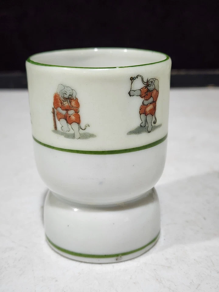 ANTIGUA TAZA DE HUEVO DOBLE GRANDE DE PORCELANA NIPÓN ELEFANTES JUGANDO DEPORTES Foto 2 de 4