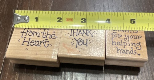 3x Vintage RUBBER STAMP AZADI EARLES Lot Thank You, From The Heart, + - Picture 2 of 4