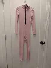 Pink ribbed, zip up mock neck bodysuit one piece number size XS long sleeve
