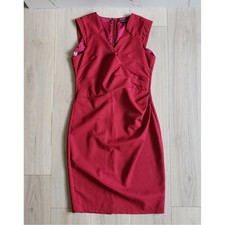 London Dress Company Dress Womens 8 Red Ruched Sheath Pencil Sleeveless Lined
