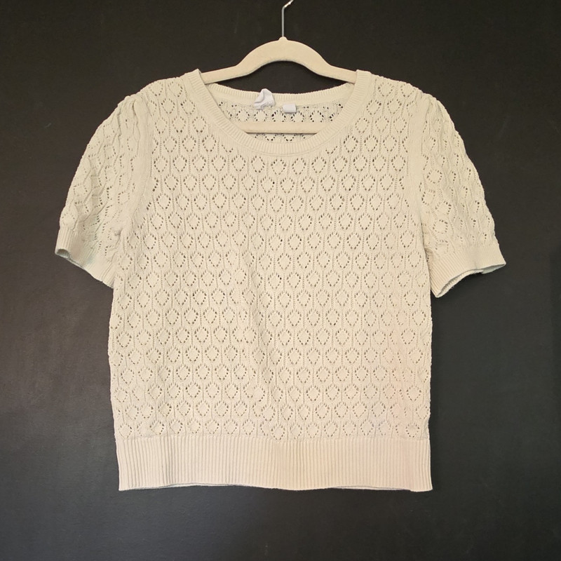 Gap Girls Ivory Knit Pullover Sweater Crew Neck Short Sleeve Size L (10)