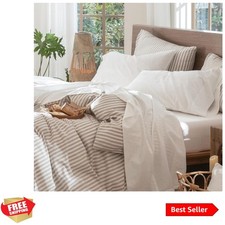 Bedding Sheet Set 100 Washed Cotton Linen Like Textured Breathable Durable S...