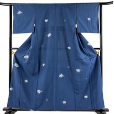 JAPANESE KIMONO KOMON Blue 159cm 5 ft 3 in PURE SILK AA10318