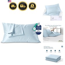 400 Thread Count 100 American Grown Cotton Queen Pillowcase Set - Luxury Sat...