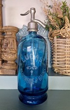 Sodaflasche  Siphonflasche Syphon Seltzer Antik Brocante Blau Glas Paris