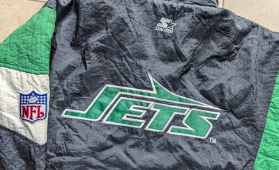 New York Jets 90s STARTER puffer 1/2 jacket pullover L black kelly