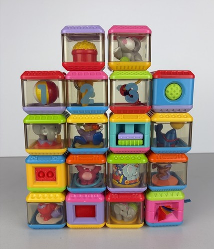 Lot 18 Fisher Price Peek a Boo Sensory Blocks Circus Clowns Animals 1-2-3