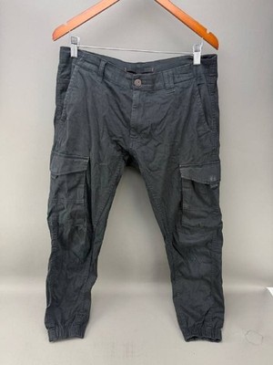 Jack & Jones Mens Black Denim Cargo Utility Tapered / Paul Pants Size 34x30