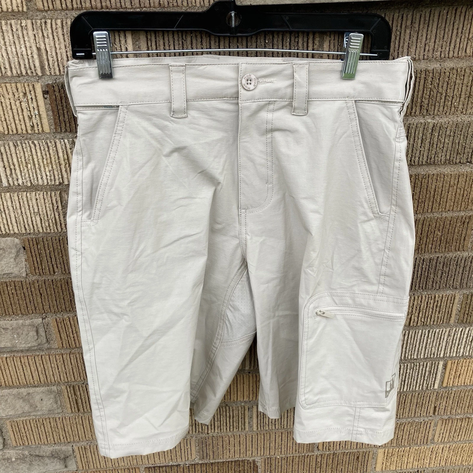 Huk NXTLVL Next Level Shorts Mens Small Lt Khaki 10.5 Inseam Performance Fishing
